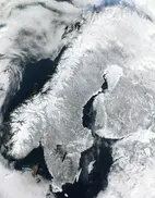 En satellitbild över Norge, Sverige och Finland